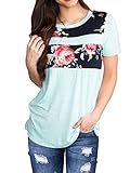 Allimy Summer Floral Print Tops for Women Blouses Short Sleeve Fashion 2018 Juniors T Shirt Blue