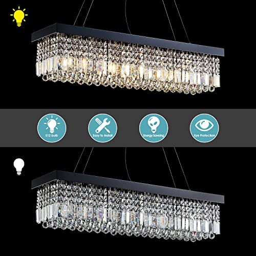 Siljoy Modern Crystal Chandeliers Rectangular, 40" x 10" x 10" Raindrop