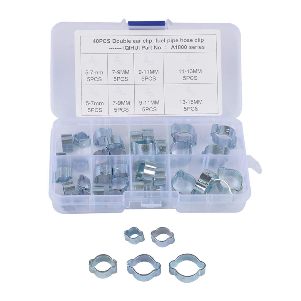 40PCS Double Ear Hose Clamps Assortment Kit, Stepless Ear Clamps