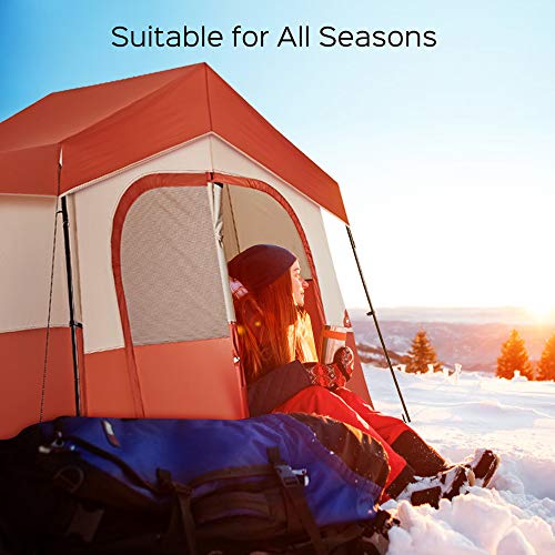 TOMOUNT 5 Person Tent - Easy & Quick Setup Camping Tent, Professional Waterproof & Windproof Fabric, 3 Large Mesh for Ventilation, Double Layer, Anti-UV, Lightweight & Portable with Carry Bag, Red