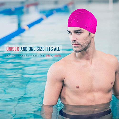 Long Hair Swim Cap 2 Pack, 3D Ergonomic Design Silicone Swimming Cap for Women and Men with Ear Plug and Nose Clip, 2019 Thicker Design (Black+Pink) - Thumbnail 2