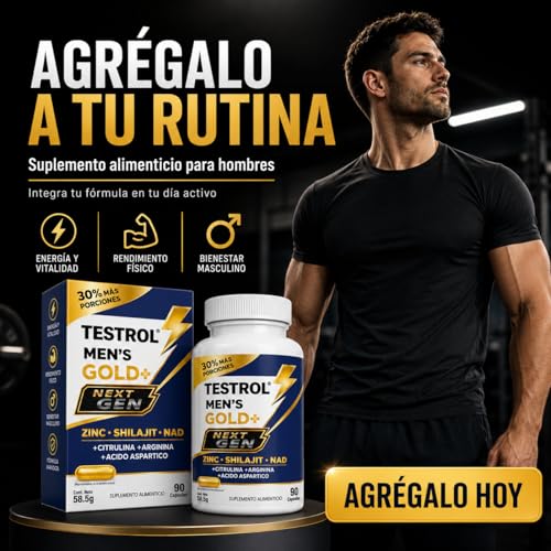 TESTROL GOLD + Next Gen, Suplemento para Hombres con Zinc, Shilajit, NAD, Magnesio, Arginina, Citrulina y Ácido Aspártico, 90 Cápsulas.