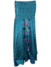 Womens 2 in 1 Sundress Recycled Silk Two Layer Printed Strapless Beach Dress Maxi Skirts