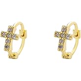 CZ Cross Small Hoop Cartilage Earrings for Women 925 Sterling Silver Clear Cubic Zirconia Tiny Huggie Hoops Dainty Wedding Christmas Holiday Jewelry