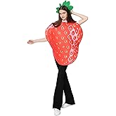 EraSpooky Adult Strawberry Costume Fruit Costume Halloween Funny Set with Green Leaf Accessory