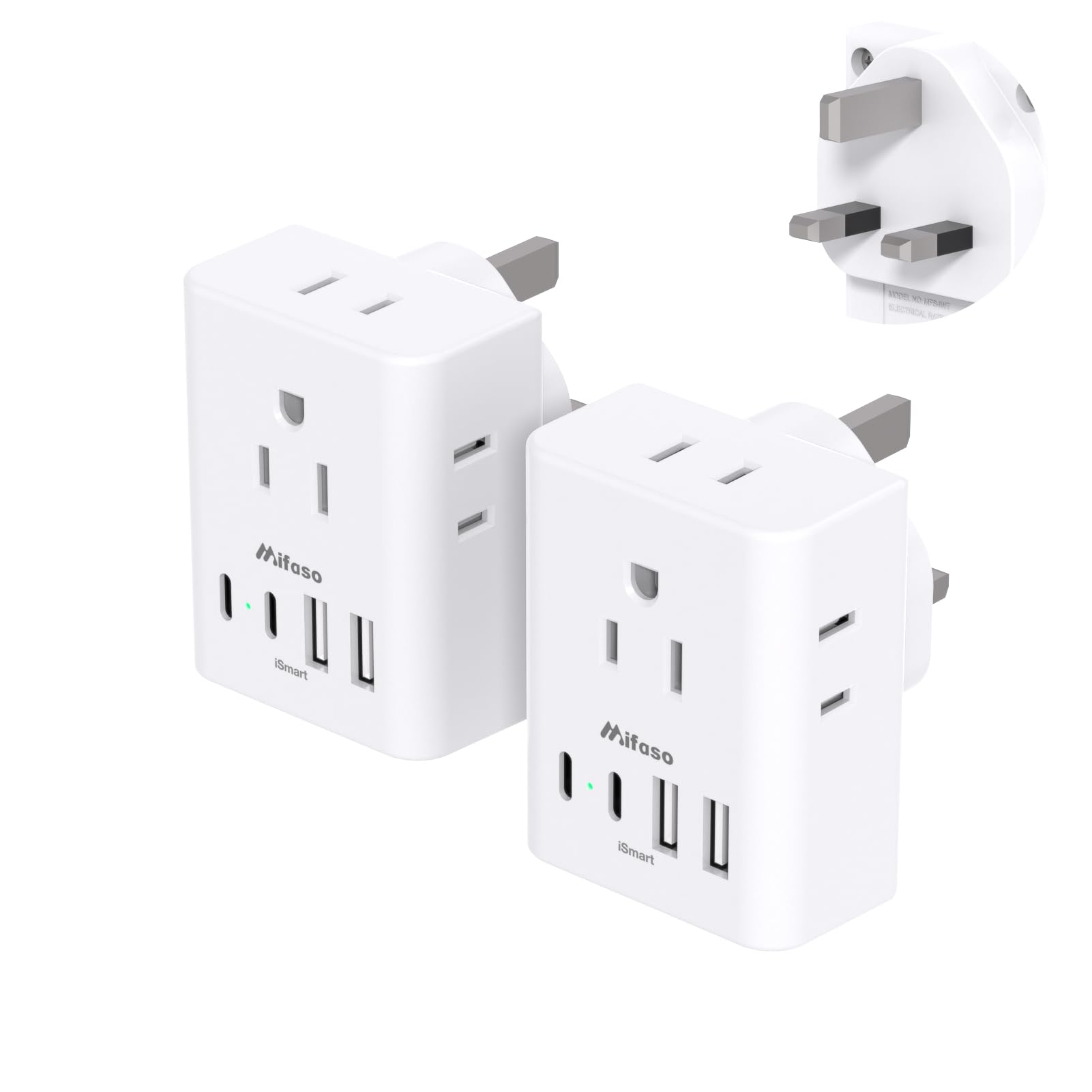 Photo 1 of 2 Pack US to UK Ireland Travel Plug Adapter, Type G Plug Adapter with 4 Outlets 4 USB Ports (2 USB C), UK Power Adapter for USA to London England Scotland British Kenya Qatar Hongkong