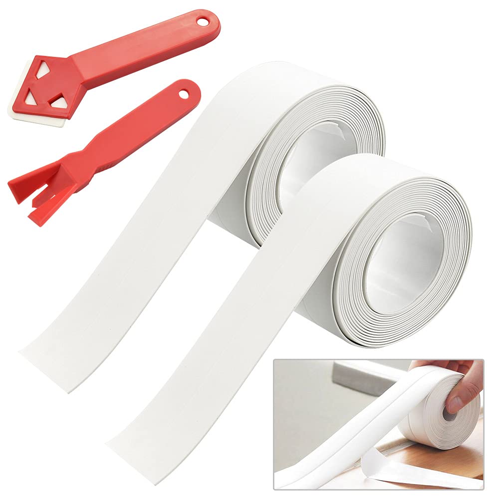 DECARETA Bathtub Sealant Tape,Bathtub Caulk Tape,2 Roll White Bath Sealing Strip with 2 Piece Caulking Tool,Waterproof Tub Wall Sealing Tape Caulking Strip for Bathroom,Kitchen,Toilet,Wall Corner