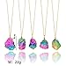TLOOWY Clearance Natural Rainbow Irregular Quartz Stone Rock Pendant Crystal Gemstone Necklace Gold Plated Wire Wrap Birthstone Jewelry Gifts for Women Girls (Rainbow)