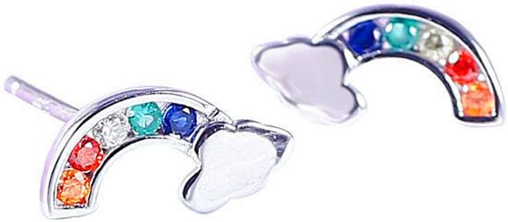 Qingqingr 1 Pair Colorful Rainbow Clouds Stud Earrings For Women