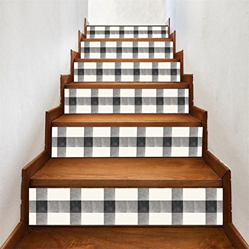 Stair Decals, Staircase Stair Riser Floor Sticker Plaid DIY Tile Decals Home Decor Staircase Decal Stair Mural Decals 6Pcs