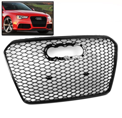 13-16 AUDI A5 S5 8F HONEYCOMB MESH FRONT HOOD GRILLE GRILL GLOSS BLACK RS5 STYLE