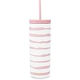 kate spade new york Acrylic Tumbler with Lid and Straw, 24 oz Tumbler, Slim Double Wall Tumbler (Goddess Stripe)