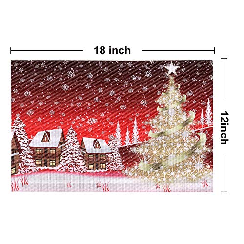 Homing Christmas Placemats for Dining Table Set of 6, Insulation Gold Xmas Tree Red Winter Landscape Holiday Place Mats for Kitchen Decor, Washable Heat-Resistant, 12x18 Inch