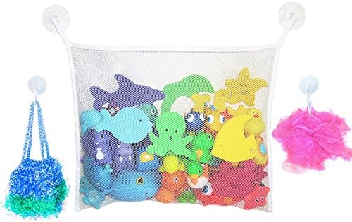Zeltababy Bath Toy Organizer Mesh Net 18 x 14 Inch, Bonus 2 Pull-down Hooked Suction Cups