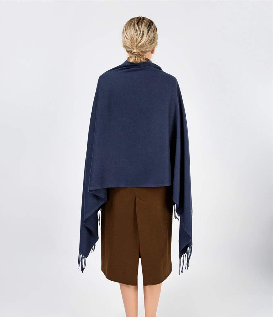 EVRFELAN Women Winter Warm Scarf Soft Cashmere Fringe Tassel Pashmina Pure Color Shawl Stole Wrap (Navy blue)