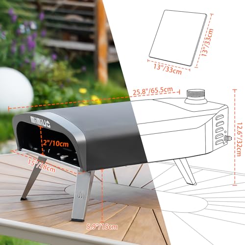 Mimiuo Gas Pizza Oven with Pizza Stone and Pizza Shovel, Mobile Pizza Oven, Portable Pizza Oven for Patio and Balcony, Pizza Oven for Garden, Outdoor, Gas Pizza Oven, Black