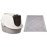 �鶹�� Basics No-Mess Hooded Cat Litter Box, 24 x 18 x 17 Inches, Large & Less-Mess Cat Litter Box Mat, 24 x 35 Inches, Grey