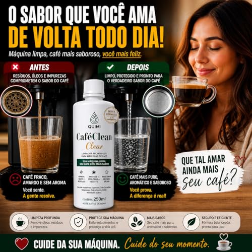 Quimi Vida Café Clean Limpador de Cafeteira Profissional 250ml | Remove Resíduos, Óleo e Impurezas