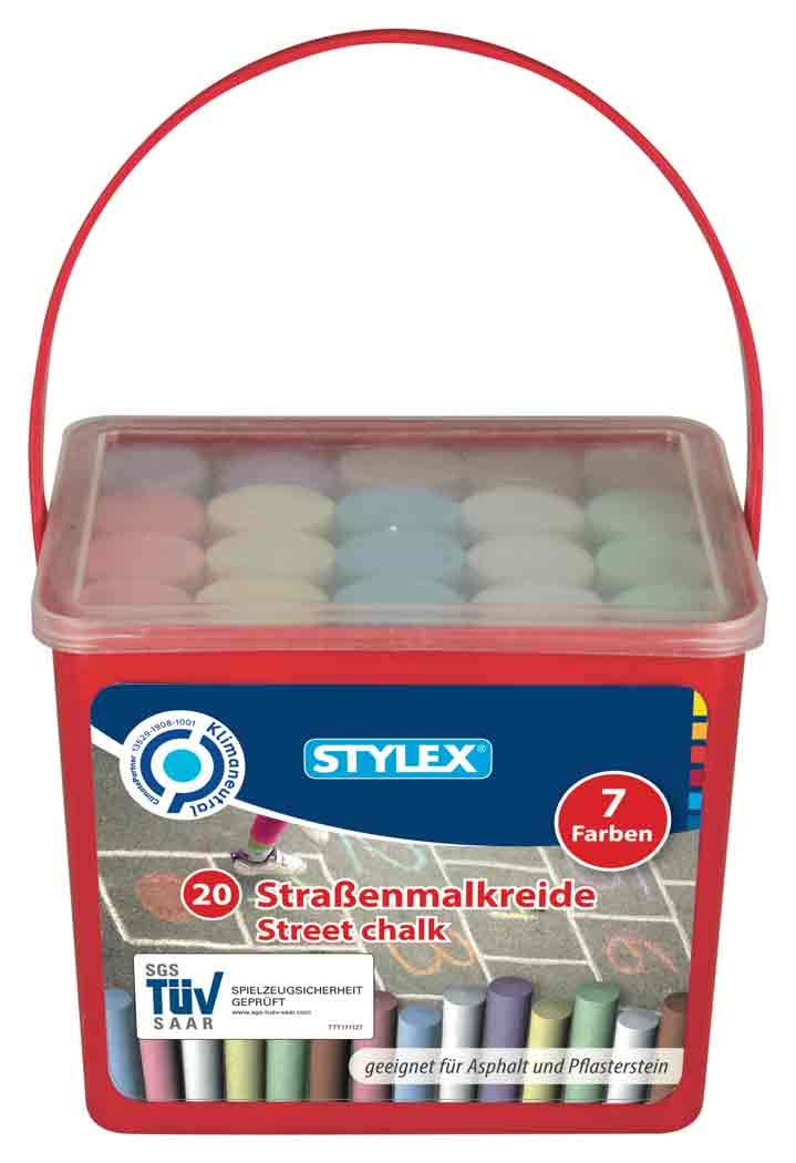Stylex 48104 Street Chalk in Bucket of 20 Square Street Painting for Painting Asphalt and Paving Stone, Assorted in 7 Colours