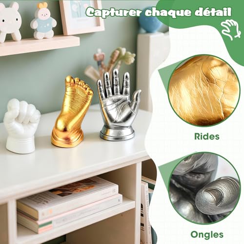 TOGOU2S Hand Print Baby Foot 0-9 Months 3D Moulding Kit for 4 Casts with Paints, Safe and Non-Toxic Personalized Souvenirs Gift Newborn Boy Girl Gift Young Parents