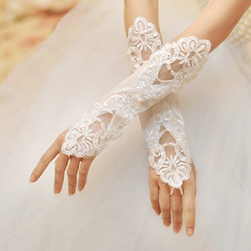 Vi.yo Women's Lace Gloves Long Fingerless Satin Gloves for Bride