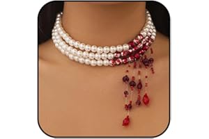 ATIPTU Gothic Bloody Pearl Necklace for Women Punk Blood Tassel Necklace Vampire Choker Necklaces Halloween Costume Jewelry