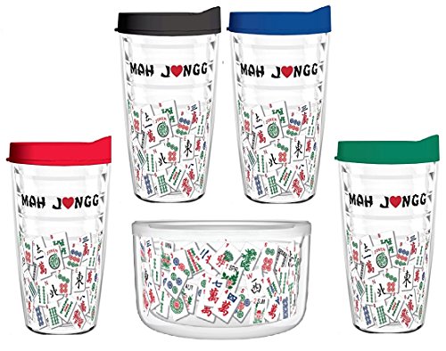 Tumbler 16 oz - Mah Jongg Tile Design Tritan USA Drinkware (4 Asst 16oz Tumblers and Bowl)