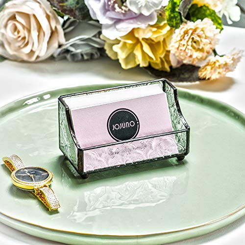 Stained Glass Business Card Holder Name Card Display Holder Mosaic Beveled Glass Professional Card Holder for Office Desk Business Desk Name Plate with Card Holder