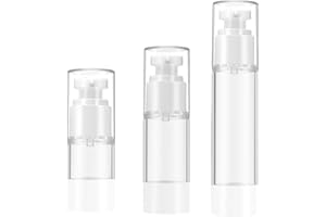 Qeuly 3 Pack Airless Pump Bottles Travel Size Pump Bottle Lotion Container Refillable Cosmetic Pump Dispensers for Foundation Moisturizer Shampoo Toiletry(0.5oz+1oz+1.7oz)