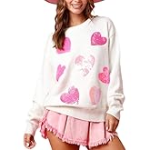 Yiulangde Womens Sequin Heart Sweatshirt Cute Cowboy Boots Crewneck Sweaters Sparkly Lips Oversized Long Sleeve Pullover Tops