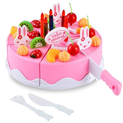 Gearmax® 54pcs Spielzeug Kuchen Schneiden Geschirrset Cutting Toy Pretend Play Kinder-Rollenspiele Küchenspielzeug(Rosa) – Bild 3