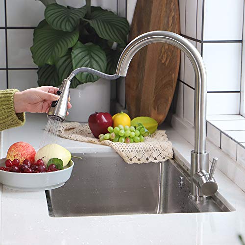 Pull Down Kitchen Faucet with Deck Plate, Sink Faucet, Stainless Steel