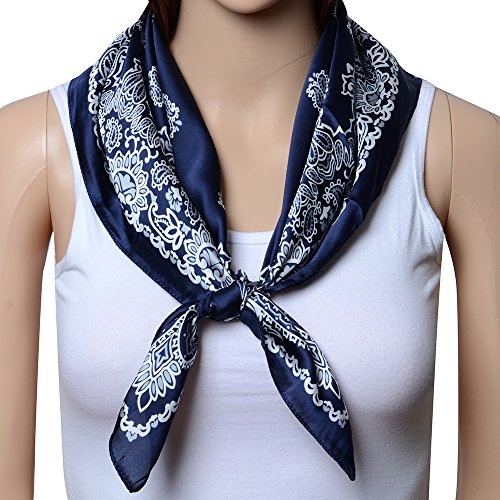 QBSM Women 27'' Large Square Satin Silk Feeling Polyester Hair Scarf