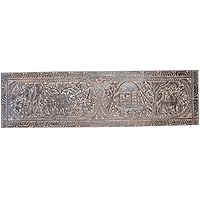Tribal Vintage Folk Art Headboard Hand Carved Village Life Wall Hanging Sculpture Boho Decor