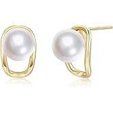 Mameloly Pearl Earrings for Women 925 Sterling Silver Simulated Pearl Stud Earrings 14K Gold Plated Trendy Jewelry Hypoallergenic
