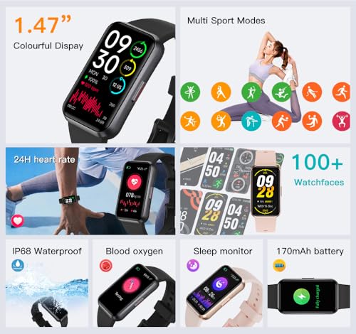 USMECBL Fitness Tracker, Blood Oxygen Heart Rate Sleep 24/7 Health Monitor/Calorie Steps Counter Pedometer Activity Smart watchs/Notifications for Android/iOS Men Women