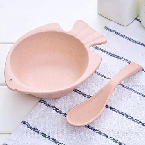 Cartoon Wheat Straw Fish Pattern Bowl Unbreakable Kid Children Baby Bowls Set Anti Hot Dinnerware Eco Biodegradable Bowls Sets (1, Pink)