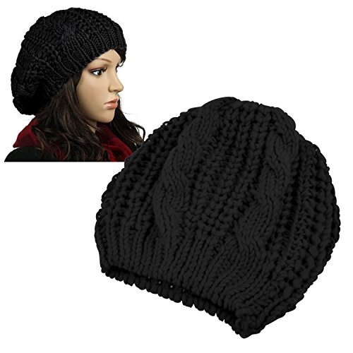 Insten Women Knit Crochet Hat, Black