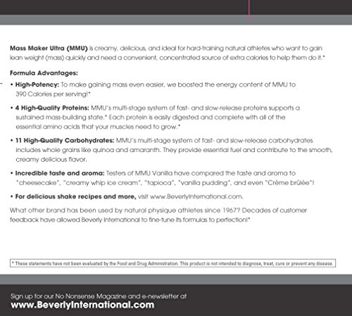 Beverly International Mass Maker Ultra Vanilla, 23 servings. Strongmen and mass monsters swear by this lean weight gainer.