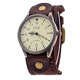 Hunputa Vintage Leather Band Watch Mens Womens Wristwatch Quartz Watch Gift (Brown)