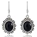 925 Oxidized Sterling Silver Black Onyx Gemstone Oval Rope Edge Vintage Dangle Earrings 1.4