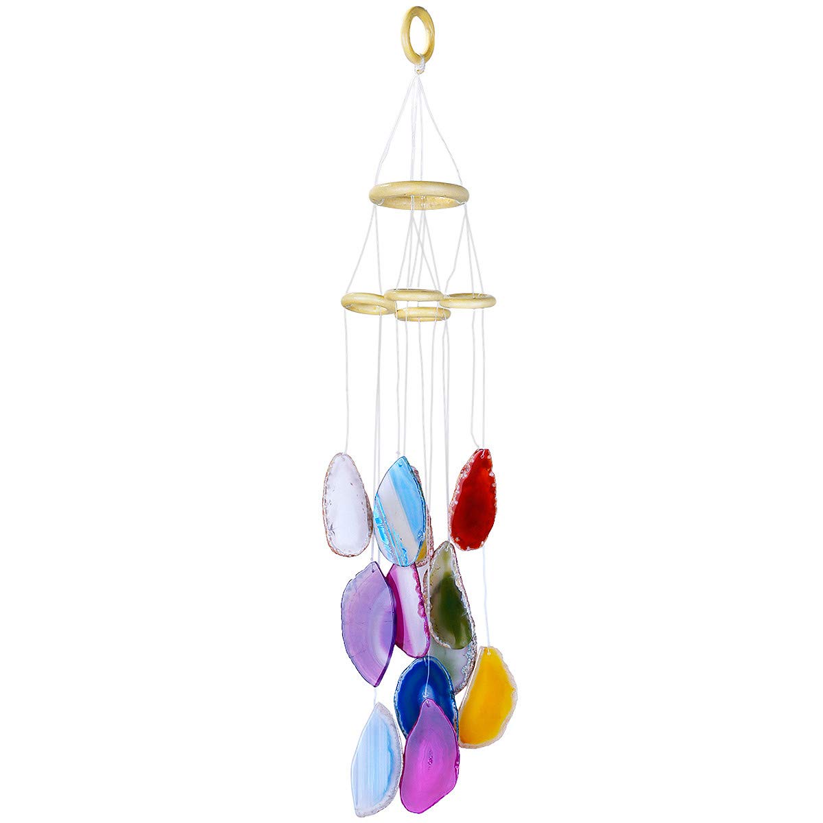 Nupuyai Multicolour Agate Slices Wind Chimes for Garden Home Decor, Crystal Stone Hanging Ornament Wind Bell for Outdoor Indoor 58cm