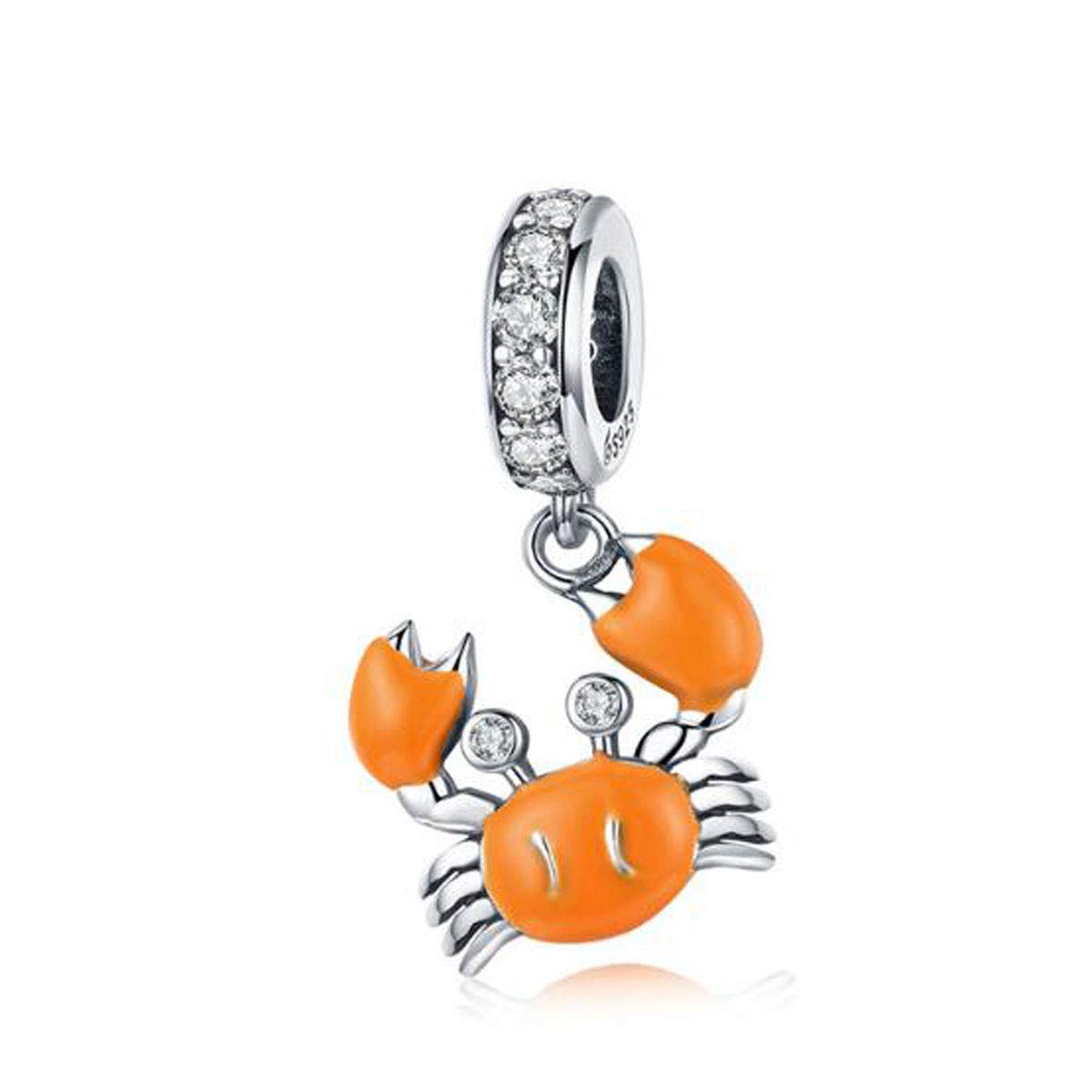 MEETCCY Lovely Animal Charm Bead 925 Sterling Silver Marine Flying Animals Charms For Bracelets Or Necklaces (Crab Charm Pendant)