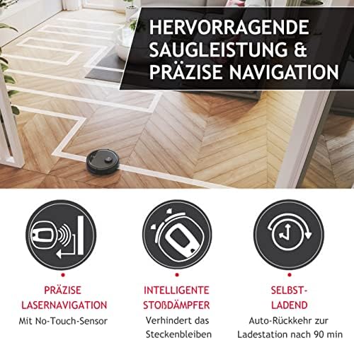 HG5 Saugroboter mit Wischfunktion & App-Steuerung mit Karte & Zeitplan –Staubsauger Roboter für alle Böden – Saug- und Wischroboter mit Hindernissensor, Lasernavi & Station-Rückkehr [HG530H]
