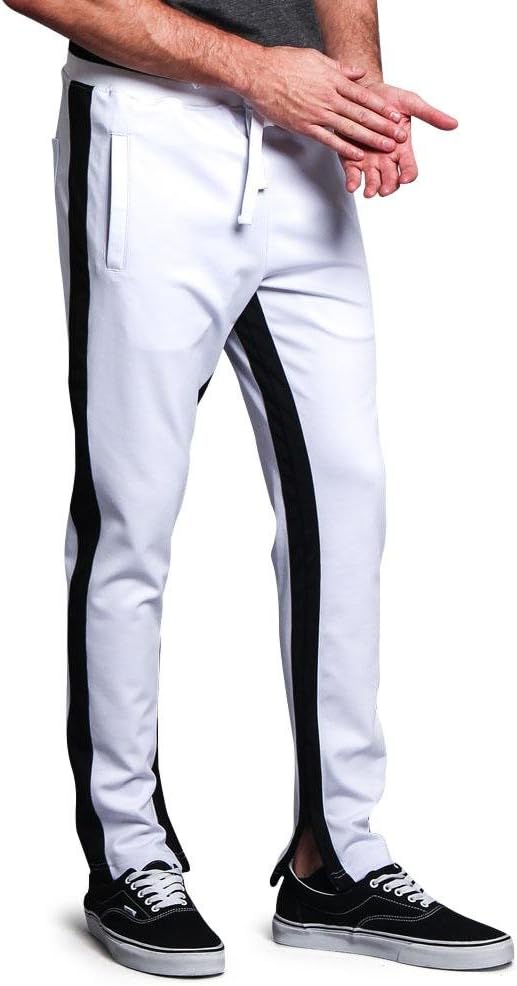 Men's Premium 4-Way Extra Stretchy Ankle Zip Contrast Outer Side Stripe Slim Fit Drawstring Track Pants