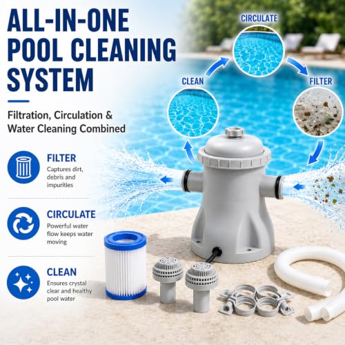 de Bomba de filtros de Piscina de Cartucho, 330 GPH, Potente Bomba de Filtro de Piscina, Cartucho eléctrico de Alta eficiencia para Piscinas sobre el Piso