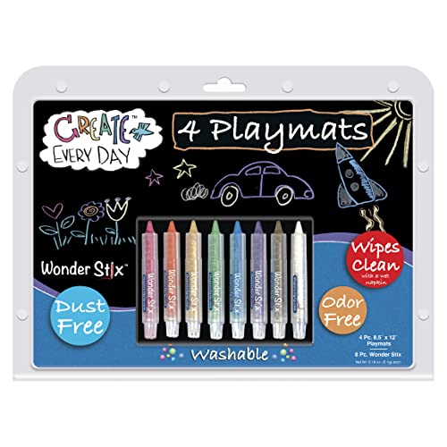The Pencil Grip Black Board Playmat Kit with 8 Wonder Stix, 8-1/2" x 12", 4 Boa…