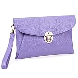 BMC Womens Lavender Purple Faux Crocodile Skin Textured PU Leather Envelope Flap Fashion Clutch Handbag