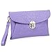 BMC Womens Lavender Purple Faux Crocodile Skin Textured PU Leather Envelope Flap Fashion Clutch Handbag