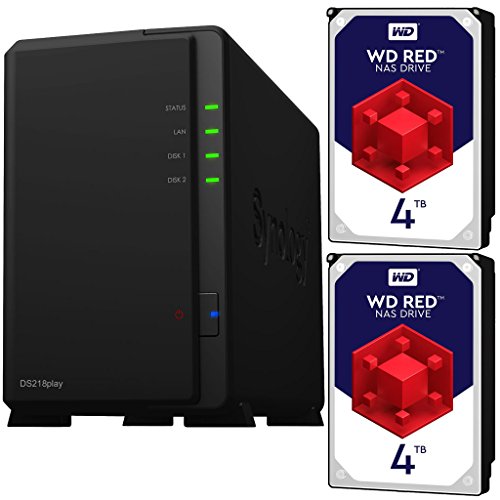 Synology DS218play DiskStation Preconfigured with 8TB (2 x 4TB) Western Digital NAS Drives Assembled and Tested by CustomTechSales